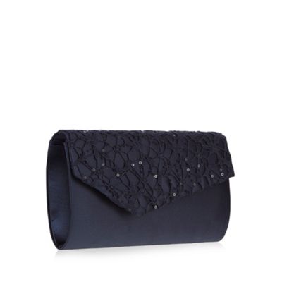 Navy sequinned lace clutch bag